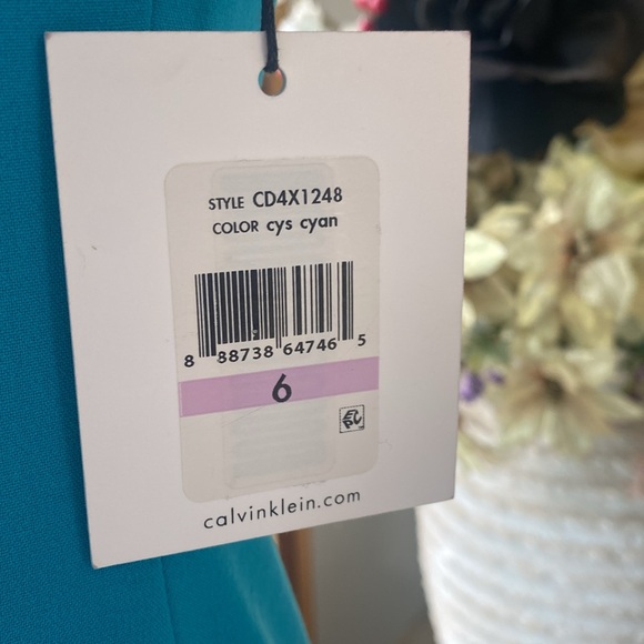 NWT Calvin Klein Elegant Teal Blue Sleeveless Dress, measurements in photos. - Picture 2 of 12